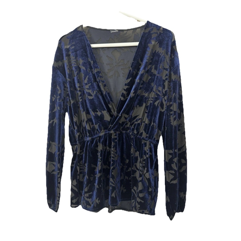 Y2K Whimsigoth Babydoll Top Medium Floral Wrap Sheer Mesh Velvet Burnout Blouse